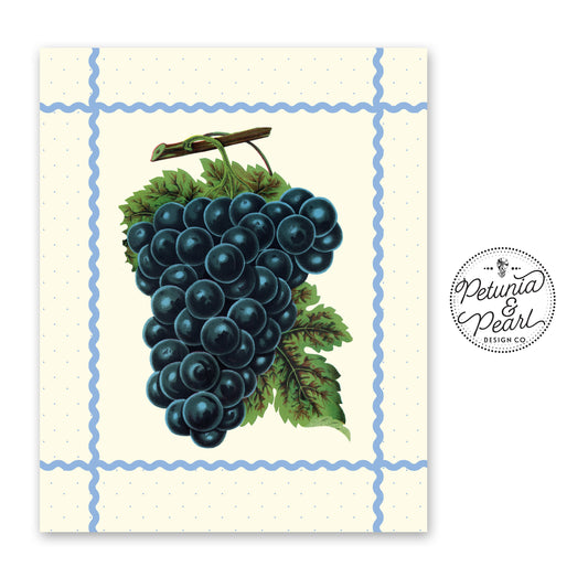 Retro Ric-Rac & Grapes Wall Art · Kitschy Kitchen Decor · Inspired by Vintage Linen Designs · Graphic Fruit Print · Nostalgic Farmhouse