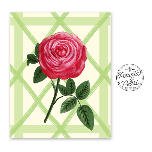 Pink Vintage Rose Trellis Wall Art · Grandmillenial Home Decor · Nostalgic Botanical Print · Floral Art Gift · Cottage Garden Aesthetic