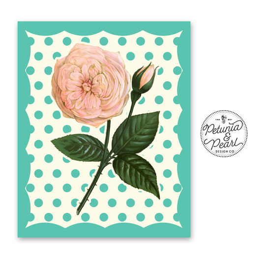 Retro Rose Art Print · Kitschy Polka Dot Wall Art · Vintage Style Home Decor · Nostalgic Botanical Print · Floral Art Gift · Cottagecore Art