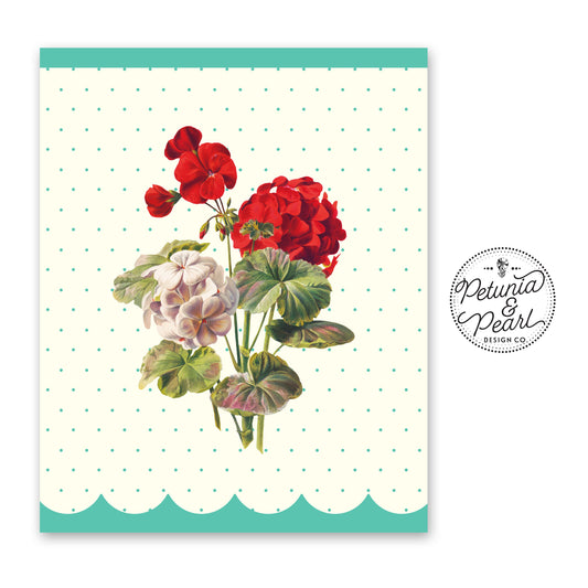 Red Geraniums & Polka Dots Vintage Kitchen Canister Inspired Art Print · Country Cottage Wall Art · Farmhouse Home Decor · Nostalgic Floral
